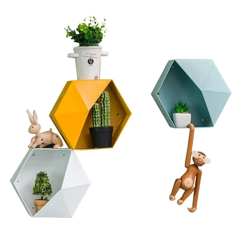 Nordic Living Room Wall-Mounted Geometric Punch-free Decoration Bathroom Shelf Hexagon Storage Rack