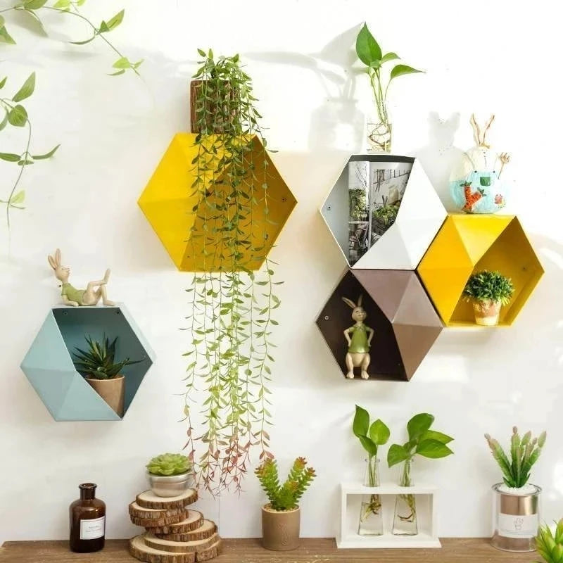 Nordic Living Room Wall-Mounted Geometric Punch-free Decoration Bathroom Shelf Hexagon Storage Rack