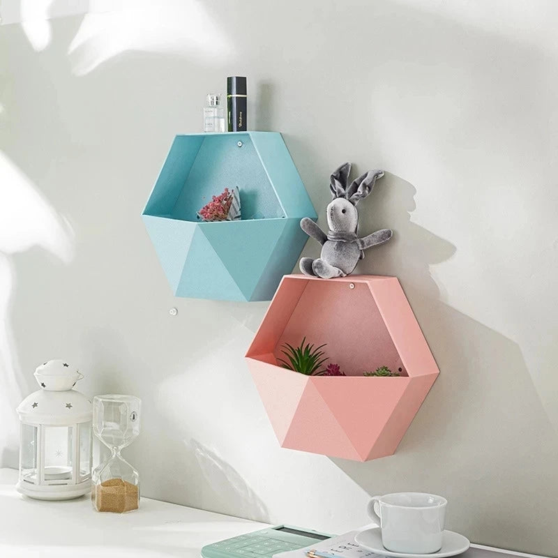 Nordic Living Room Wall-Mounted Geometric Punch-free Decoration Bathroom Shelf Hexagon Storage Rack