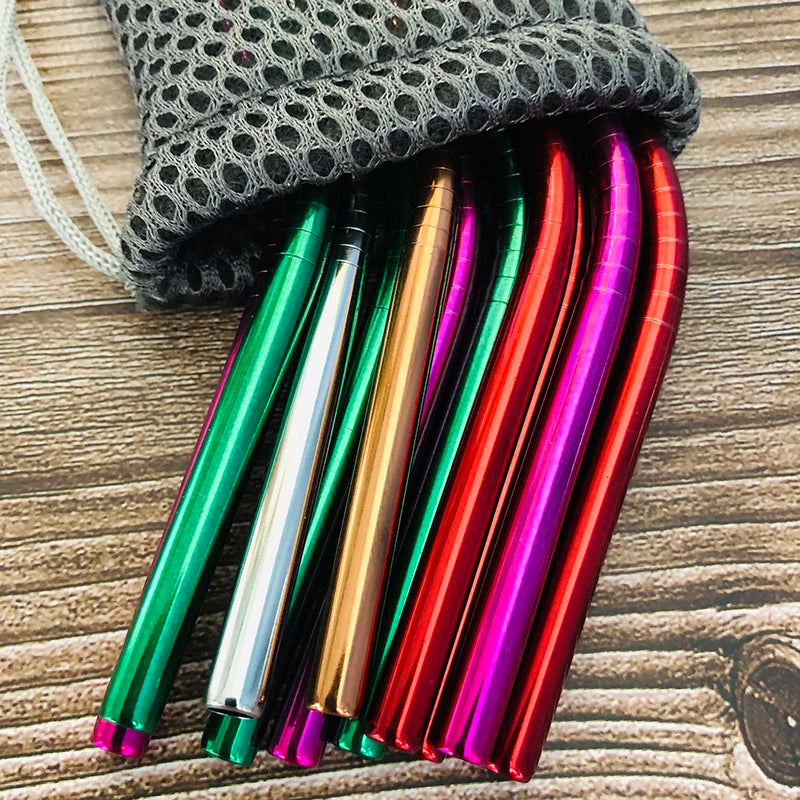 Reusable Drinking Straw 304 Stainless Steel Straight Bent Metal Straw with Cleaner Brush Pouch