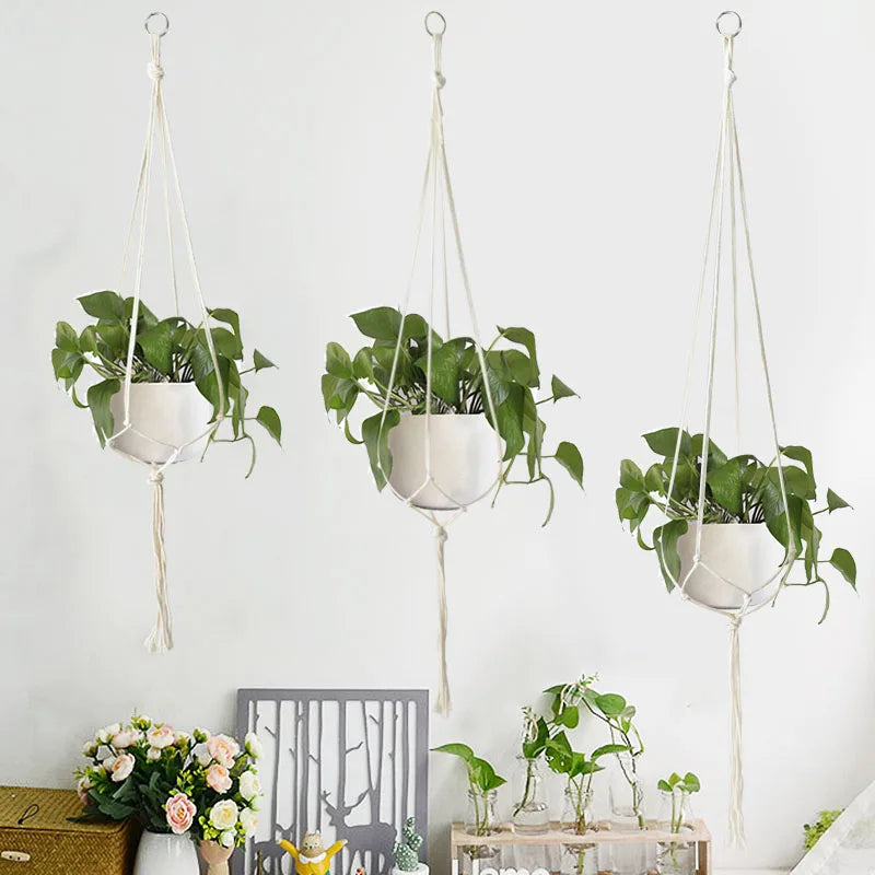 1Pc Handmade Flower/Pot Hanging Baskets Macrame Plant Hanger Flowerpot Holder Net For Wall Countyard