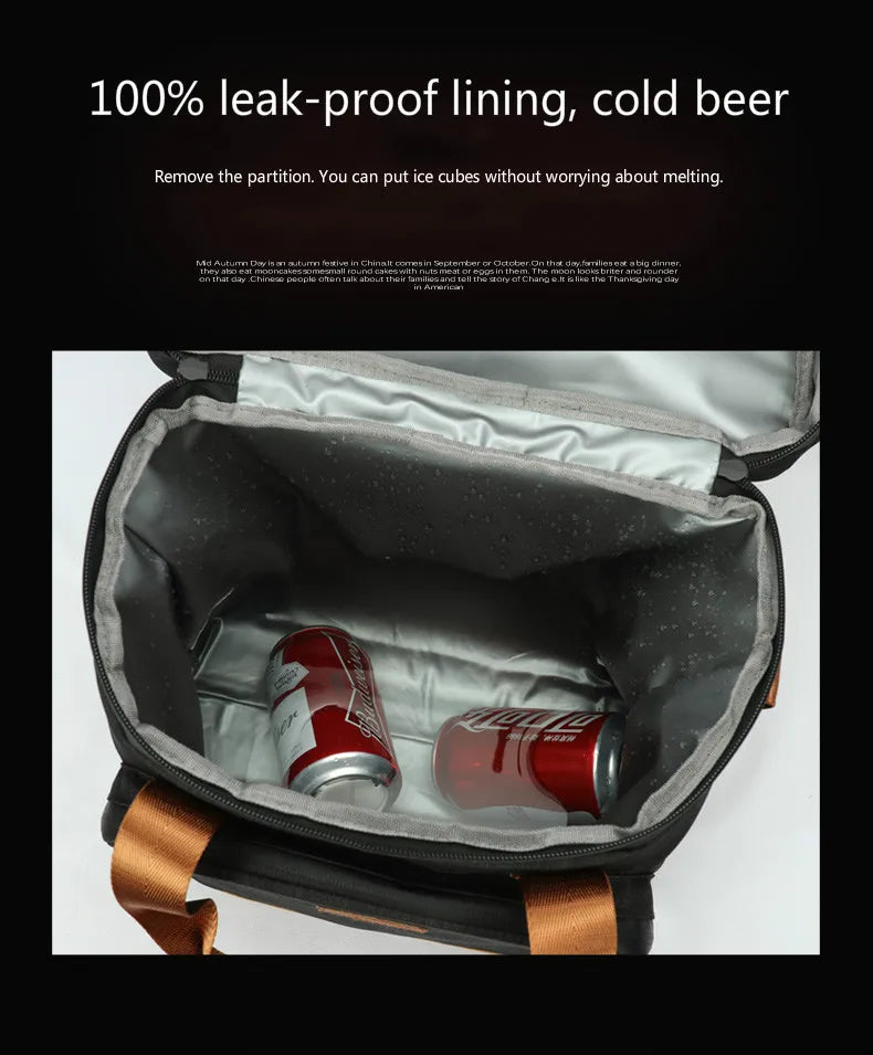 DENUONISS Wine Cooling Bag – Leakproof Vintage Leather Picnic Cooler Bag