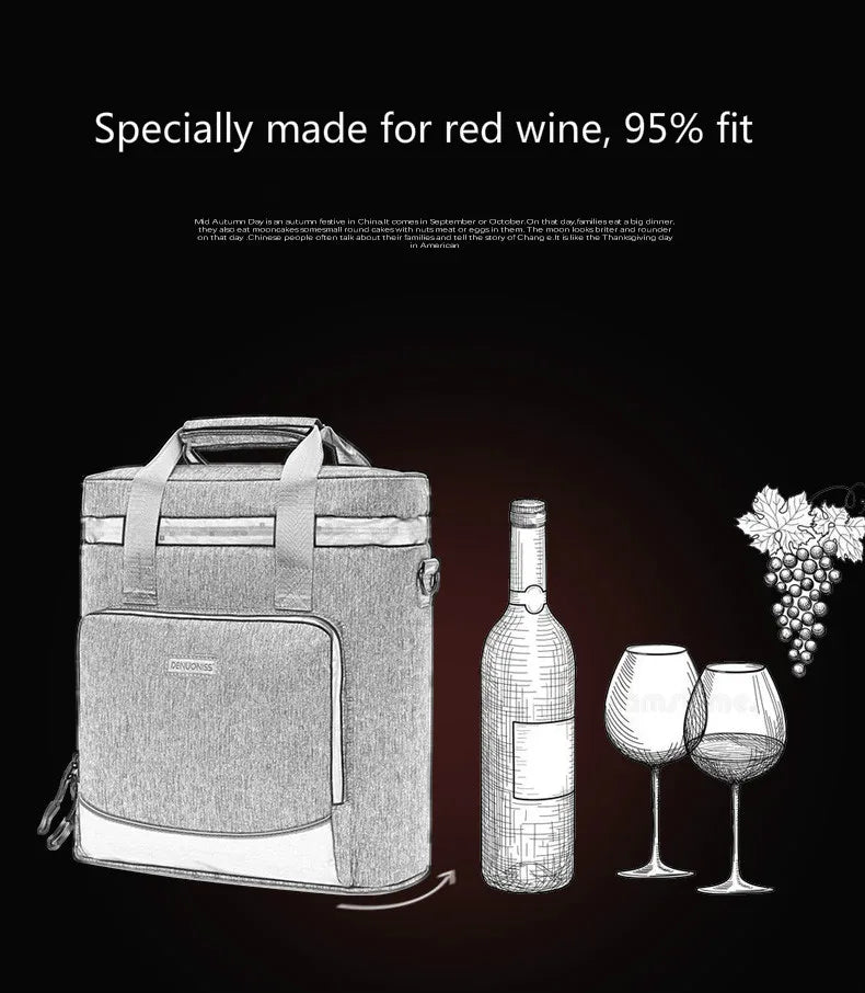 DENUONISS Wine Cooling Bag – Leakproof Vintage Leather Picnic Cooler Bag