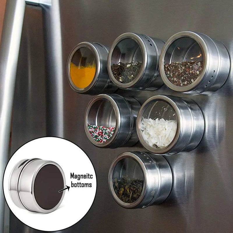 Magnetic Spice Jars with Spice Labels, Chalkboard Pen Stainless Steel Pepper Spice Storage Jars Tins