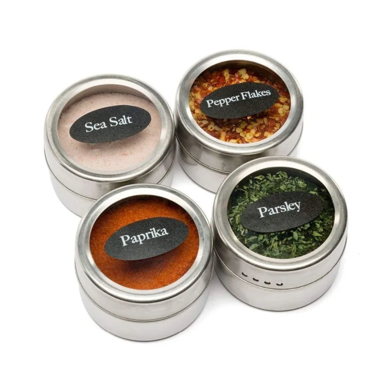 Magnetic Spice Jars with Spice Labels, Chalkboard Pen Stainless Steel Pepper Spice Storage Jars Tins