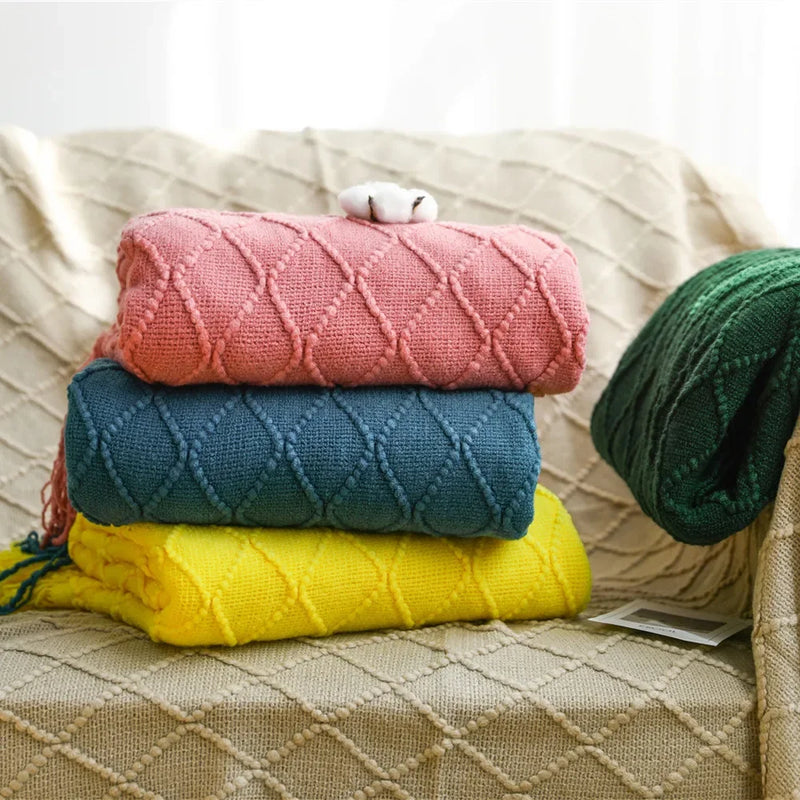 Knitted Throw Blanket with Tassels – 