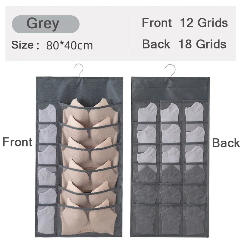 Grid Double-Side Underwear Socks Bra Organizer Multifunctional Washable Hanging Mesh Bag Clothes