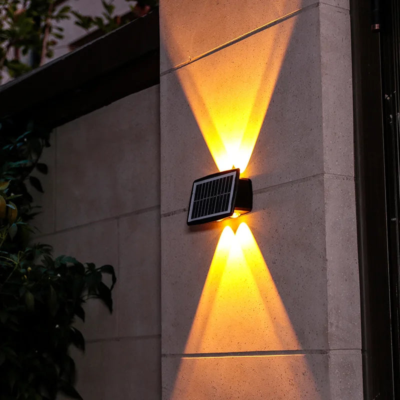 Solar Wall Lamp LED Outdoor Waterproof Garden Lighting, Adjustable Brightness & Color Modes