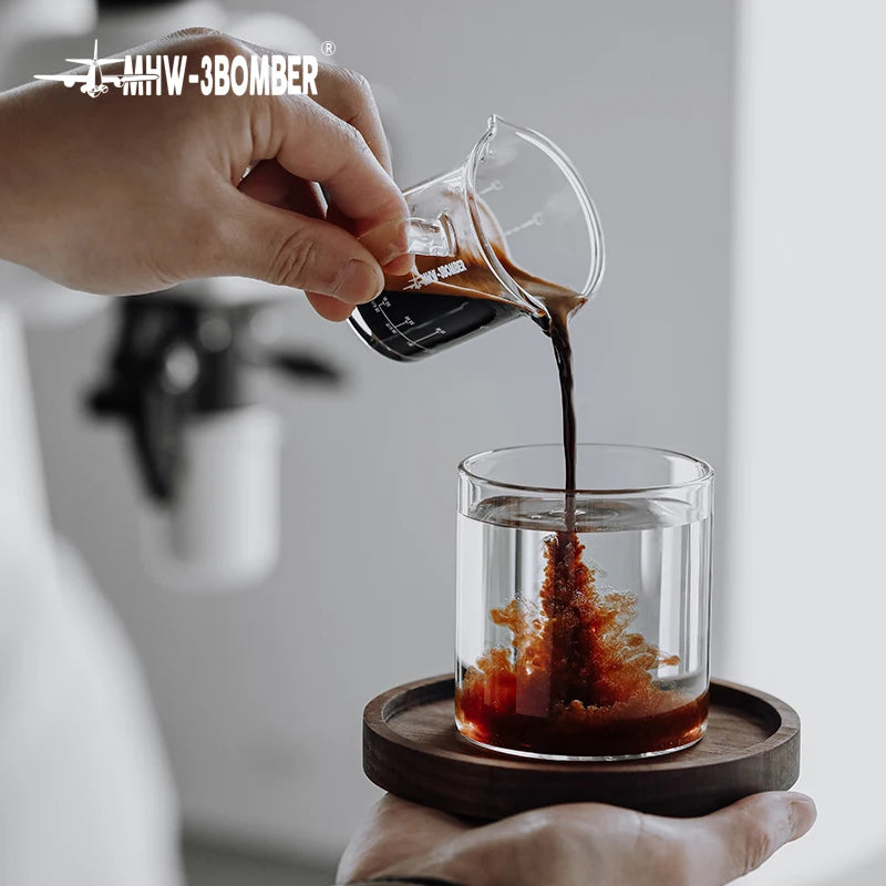 MHW-3BOMBER: Double Spouts Espresso Measuring Cup with Handle – Heat-Resistant Glass