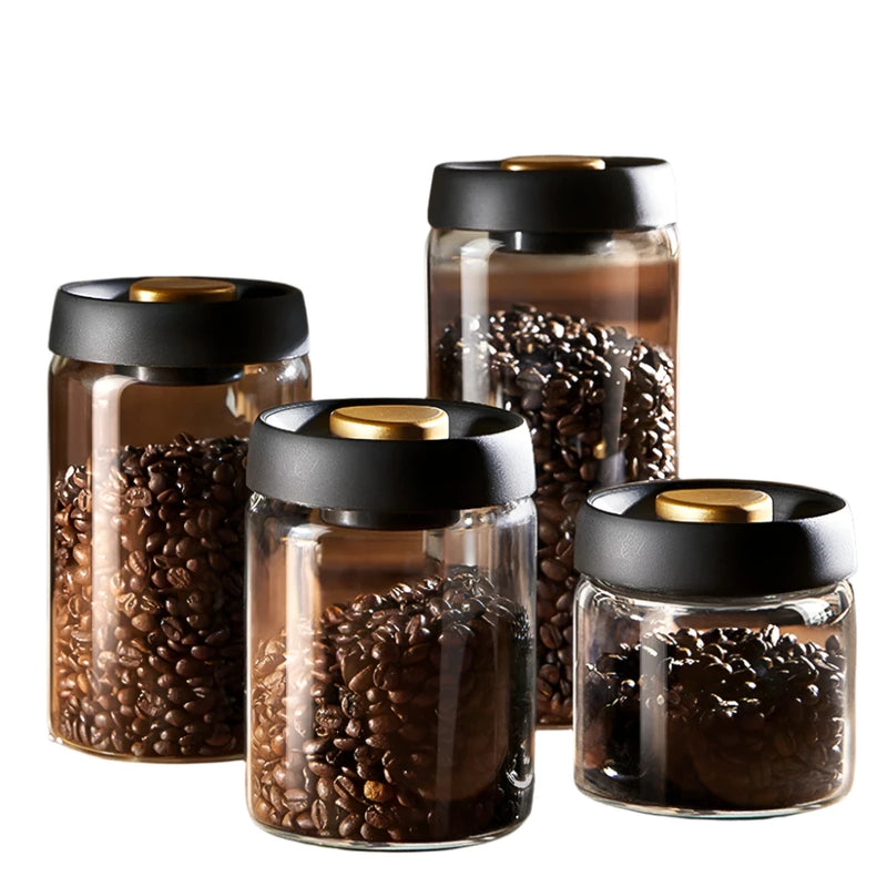 Coffee Beans Vacuum Sealed Tank Transparent Glass Storage Jars Moisture-proof Airtight Container