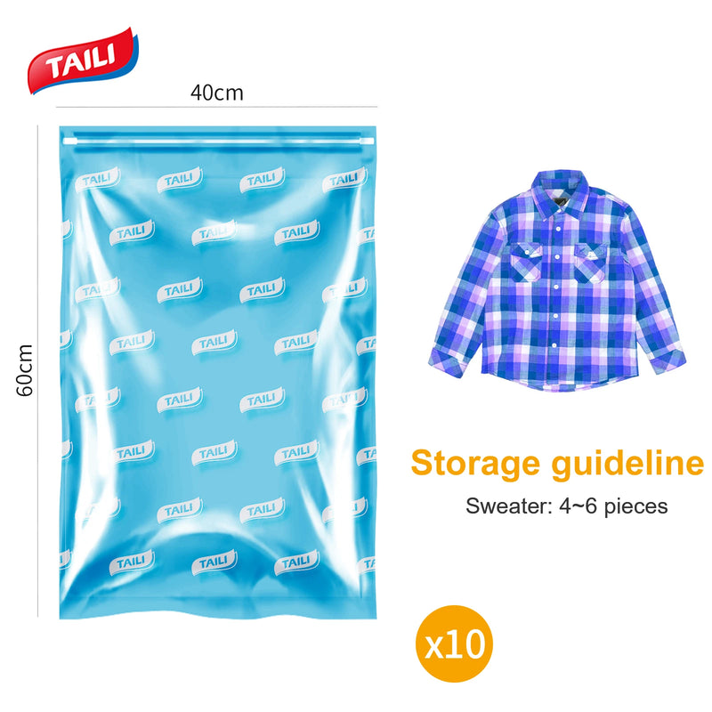 TAILI 10pc Clothes Vacuum Compression Storage Bags for Travel