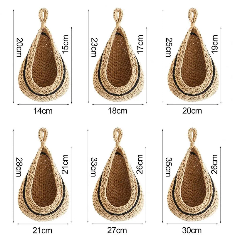 Woven Hanging Wall Basket Cotton Rope Knitted Rustic Jute Waterdrop Shape Fruits Vegetable Storage