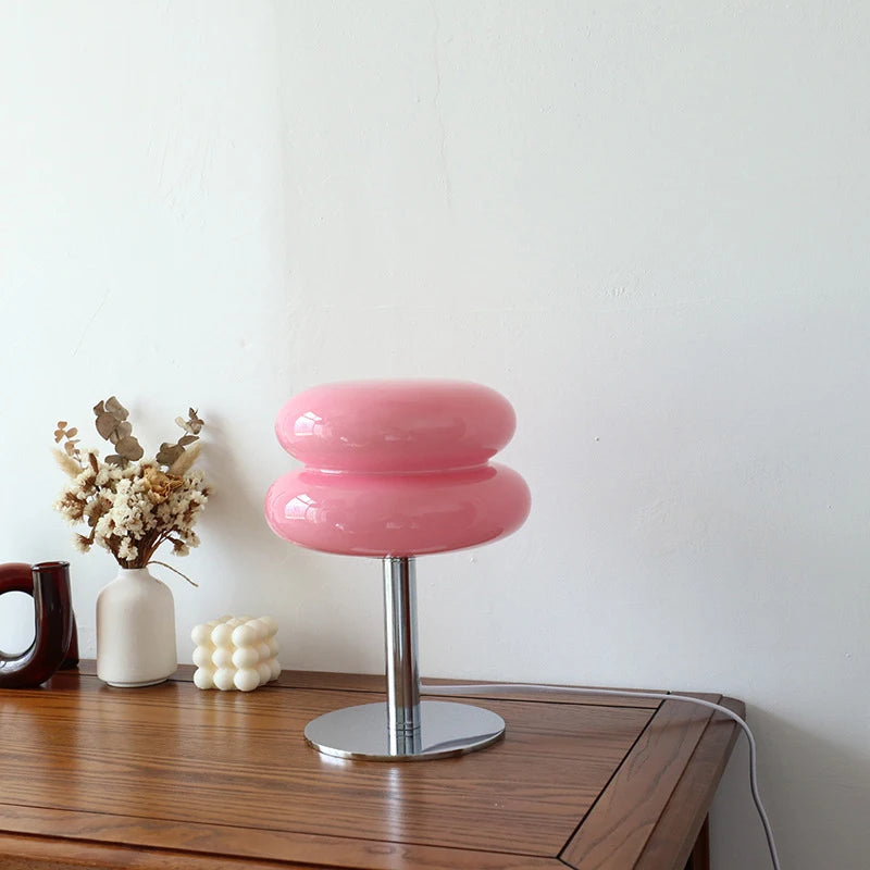 Retro Macaron Glass Table Lamp - Trichromatic Dimming for Stylish Living