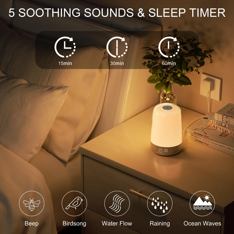 Sunrise Alarm Clock with LED Wake-Up Light – Dimmable RGB Touch Bedside Lamp