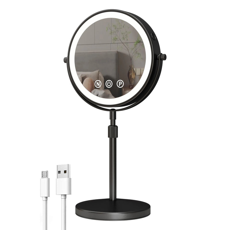 9-Inch 360° Rotating Makeup Mirror with LED Light - Double-Sided 1X/3X Magnification