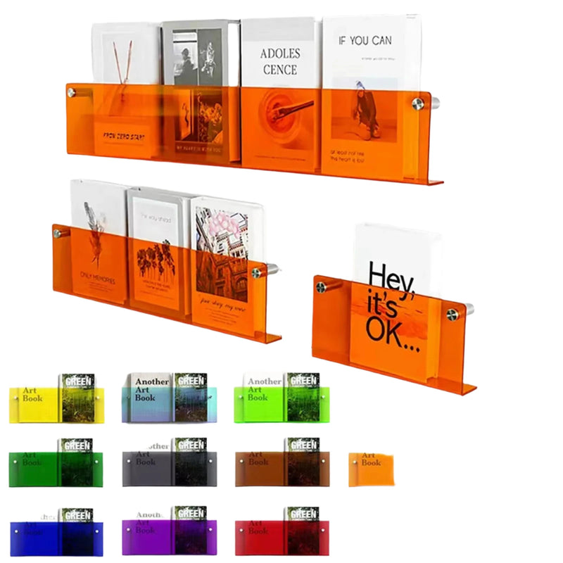 12 Color Acrylic Brochure Holder Wall Mount Magazine Rack - Floating Bookshelves Display Organizer