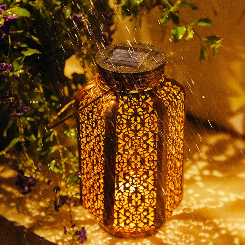 Led Solar Light Solar Hanging Lantern Art Lantern Decorative Pathway Lamp Outdoor Metal Hollow Light