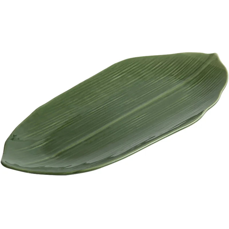 Japanese Bamboo Leaf-Shaped Ceramic Sushi Plate