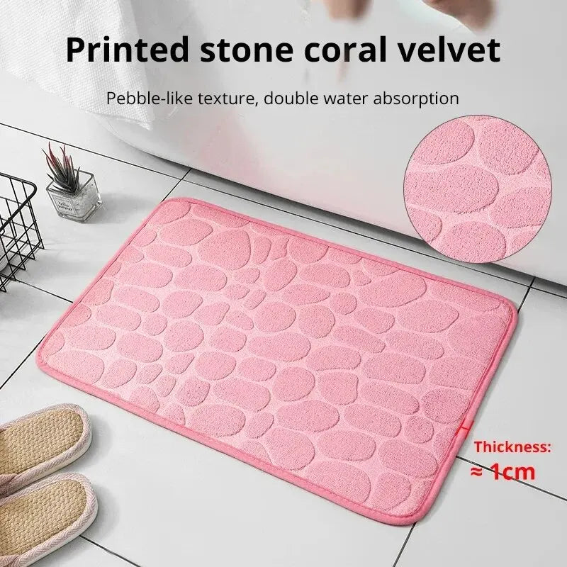 Memory Foam Embossed Velvet Carpet Bathroom Living Room Non-Slip Mat Cobblestone Floor Mat