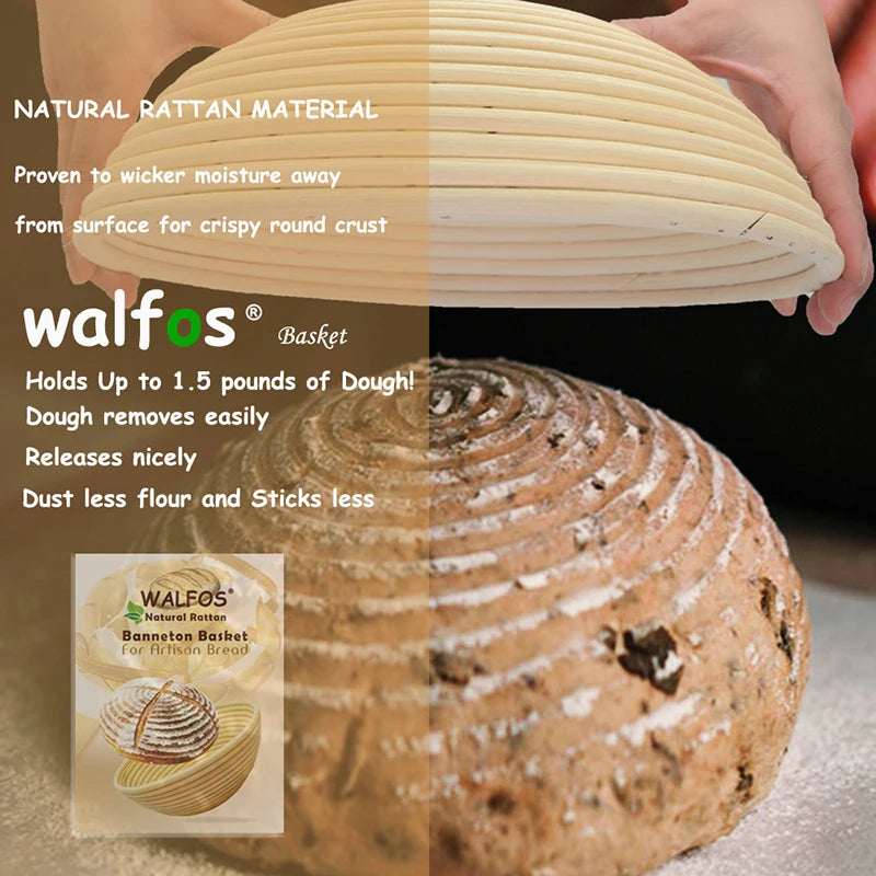 WALFOS Natural Rattan Fermentation Bread Basket – Banneton Dough Proofing Basket