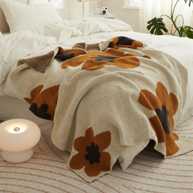 REGINA Super Soft Floral Knitted Throw Blanket