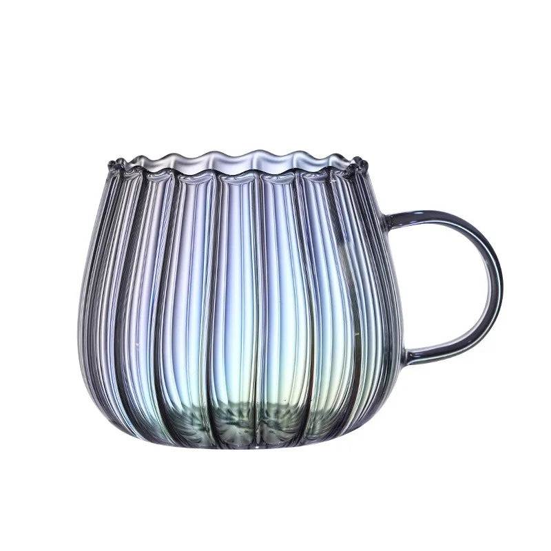 400ml High Borosilicate Glass Coffee Cup – Elegant Ribbed Design for Home