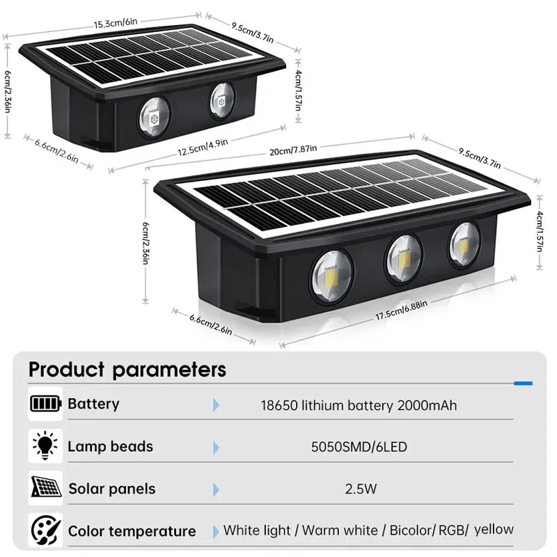 Solar Wall Lamp LED Outdoor Waterproof Garden Lighting, Adjustable Brightness & Color Modes