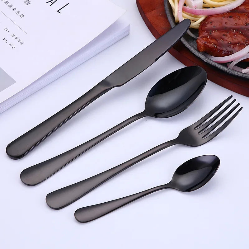 16Pcs Tableware Stainless Steel Dinnerware Set Knife Fork Coffee Spoon Mirror Flatware