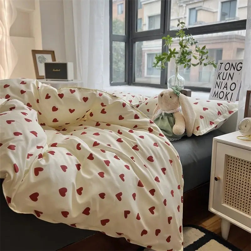 Korean Style Bedding Set Boys Girls Twin Queen Size Duvet Cover Flat Sheet Pillowcase Bed Linens