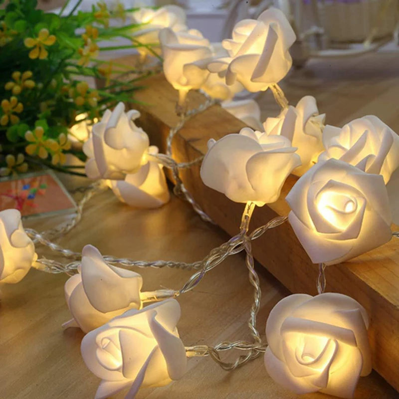 White Rose Flower String Lights - Battery Operated for Fairy Lights Decor