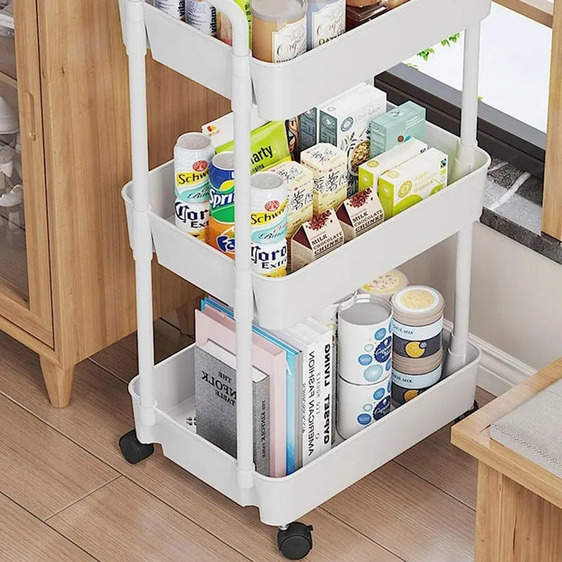 Mobile Multi-Tier Storage Rack Trolley with Wheels for Kitchen, Bathroom, and Bedroom Organization