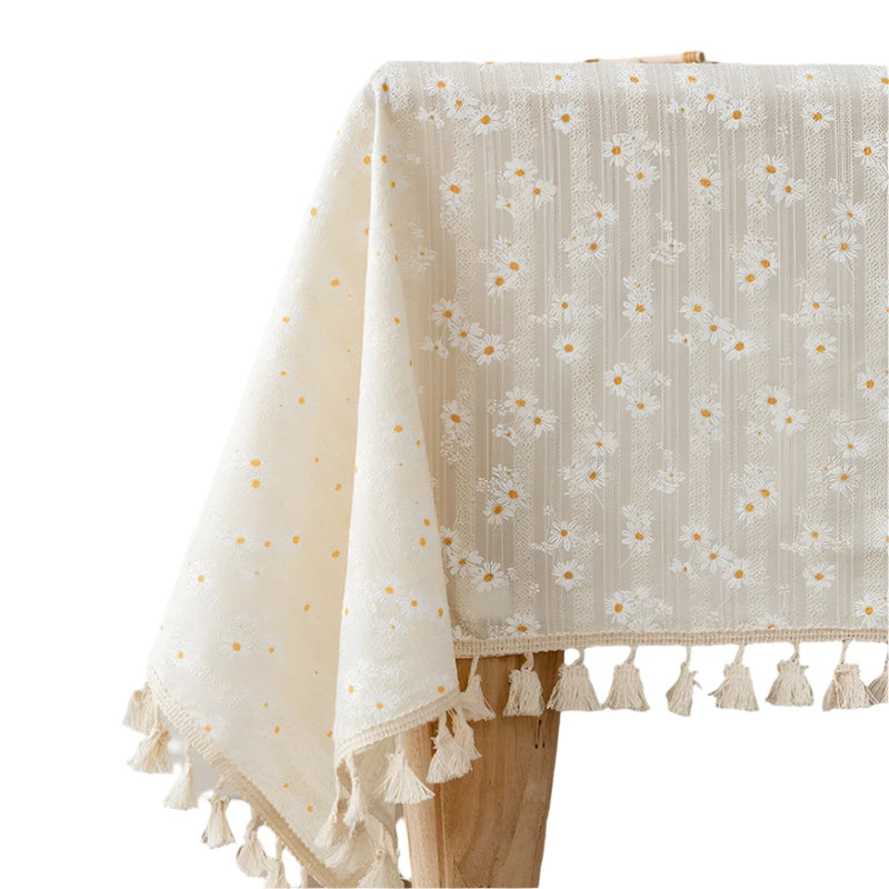 Fashion Style Small Daisy Cotton Floral Tablecloth, Tea Table Decoration, Rectangle Table Cover