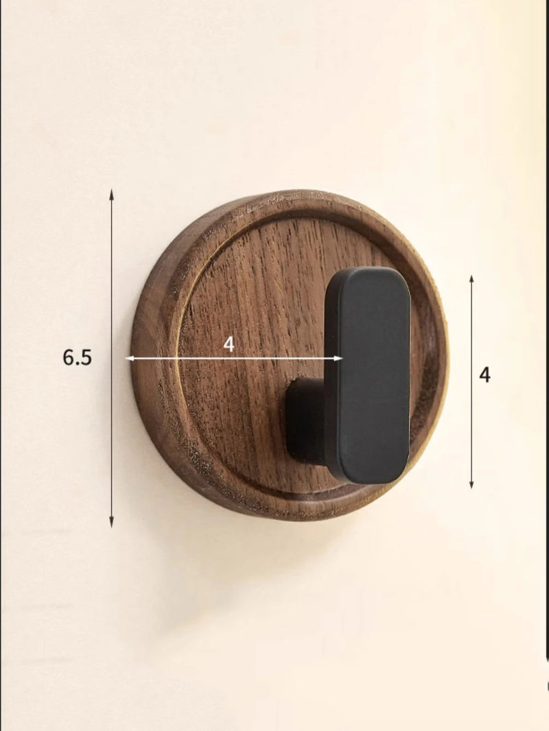 Walnut Wood Coat Rack Hooks – Black Wall Hangers for Keys, Clothes, Towels, and More