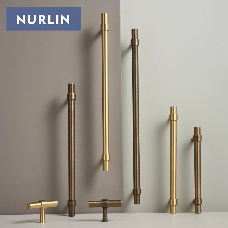 Nurlin Solid Brushed Antique Brass Cabinet Handle – T-Bar Pull