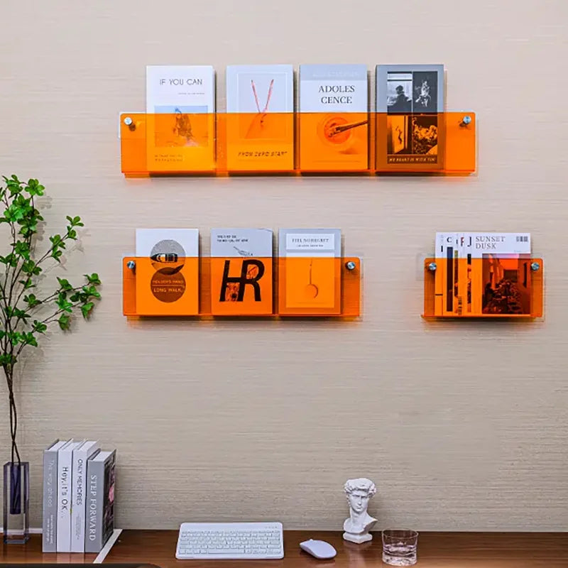 12 Color Acrylic Brochure Holder Wall Mount Magazine Rack - Floating Bookshelves Display Organizer