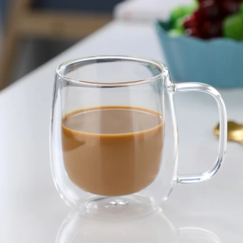 Double Wall High Borosilicate Glass Mug – Heat-Resistant Handle Coffee Cup