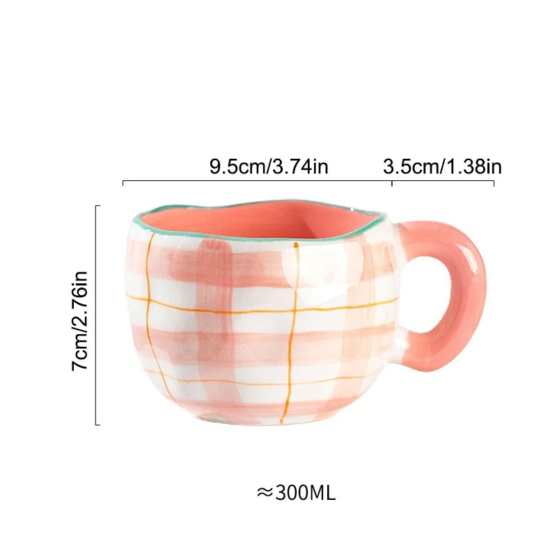 300ML Hand-Painted Ceramic Mug, Irregular Pinched Design, Flower Coffee & Tea Cup