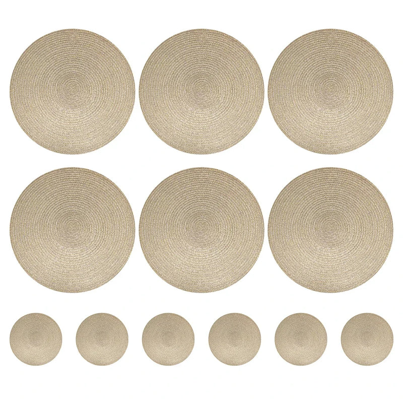 Set of Braided Woven Round Placemats and Coasters – Heat Resistant & Washable Dining Table Mats