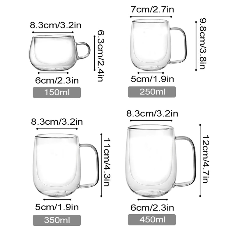 Double Wall High Borosilicate Glass Mug – Heat-Resistant Handle Coffee Cup