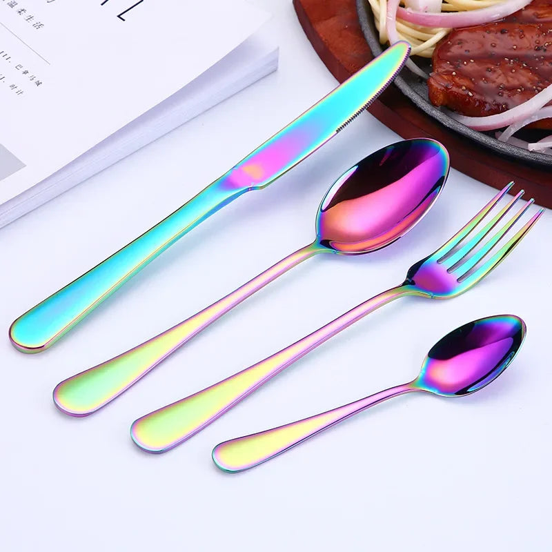 16Pcs Tableware Stainless Steel Dinnerware Set Knife Fork Coffee Spoon Mirror Flatware