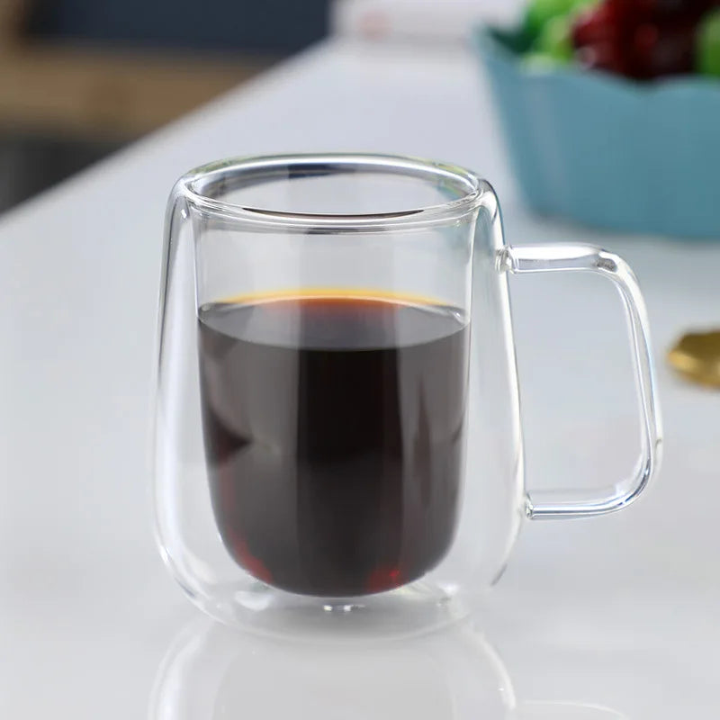 Double Wall High Borosilicate Glass Mug – Heat-Resistant Handle Coffee Cup