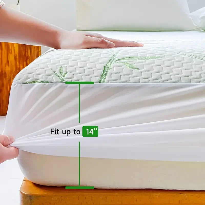 Waterproof Bamboo Mattress Cover (Without Pillowcase), Cooling & Breathable Fitted Bed Sheet