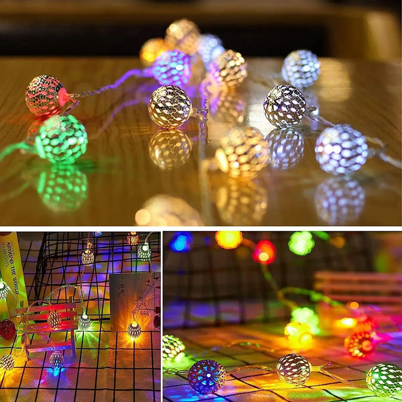 LED Moroccan Fairy Lights – Gold Globe Battery-Operated String Lights