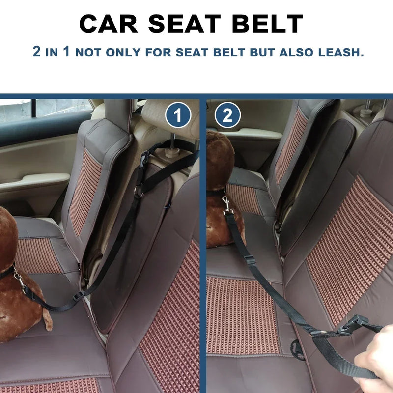 Adjustable Pet Car Seat Belt – 2-in-1 Safety Harness and Leash for Dogs and Cats