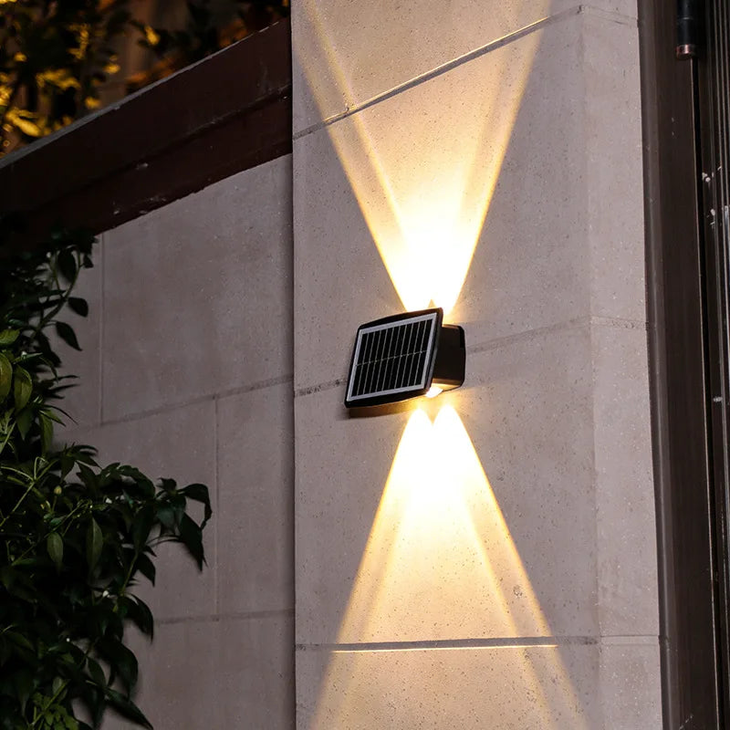 Solar Wall Lamp LED Outdoor Waterproof Garden Lighting, Adjustable Brightness & Color Modes