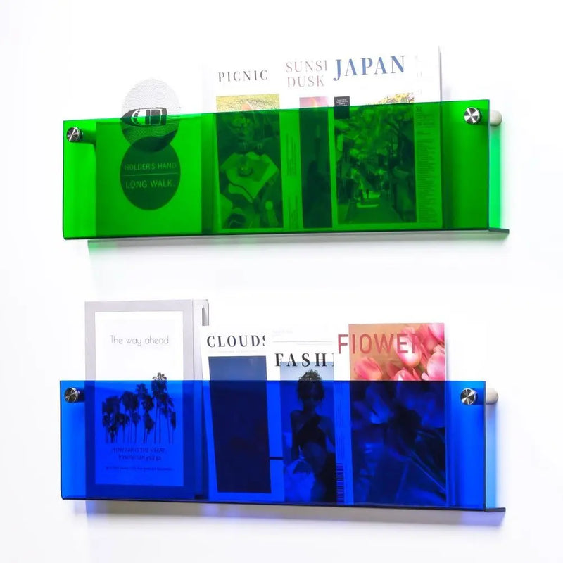 12 Color Acrylic Brochure Holder Wall Mount Magazine Rack - Floating Bookshelves Display Organizer