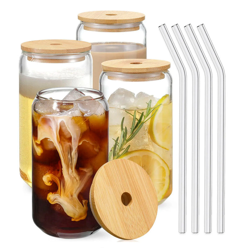 Coffee Mug Glass Cup With Lid and Straw Transparent Coffee Tea Milk Juice Cold Drinking Cup Kitchen