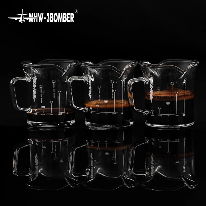 MHW-3BOMBER: Double Spouts Espresso Measuring Cup with Handle – Heat-Resistant Glass