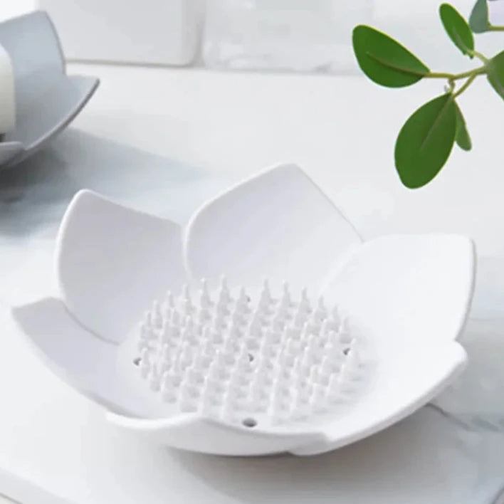 Lotus Shape Non-Slip Silicone Soap Tray – Bathroom Draining Soap Dish