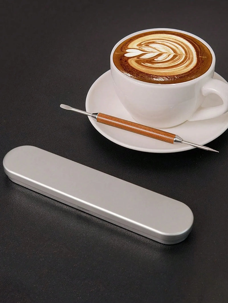 Leeseph Stainless Steel Coffee Art Pen with Wooden Handle – Latte Needle & Cappuccino Barista Tool